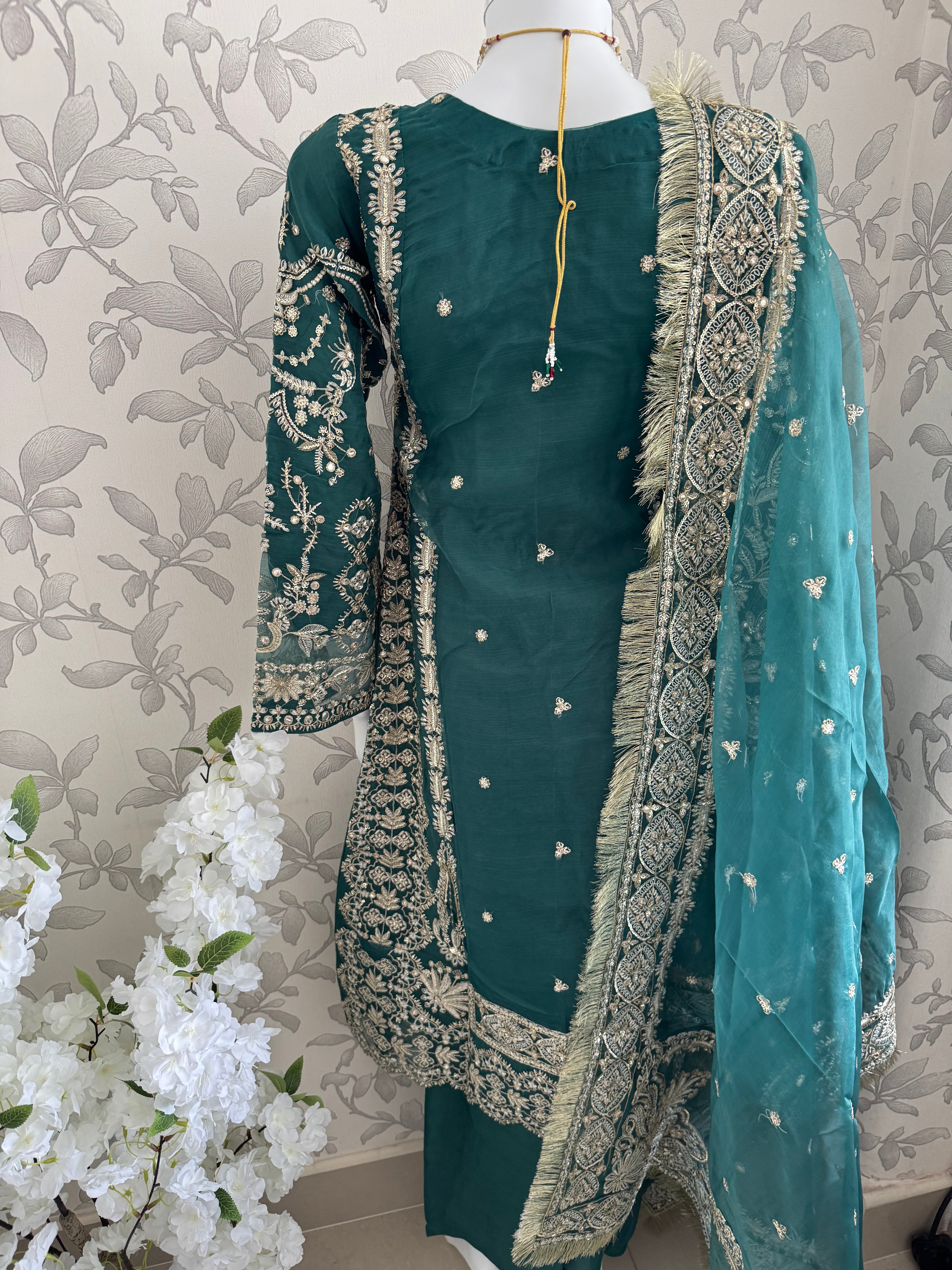 AFROZ Emerald | 3 piece Embroidered soft Organza Suit