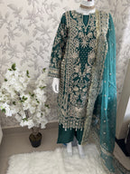 AFROZ Emerald | 3 piece Embroidered soft Organza Suit