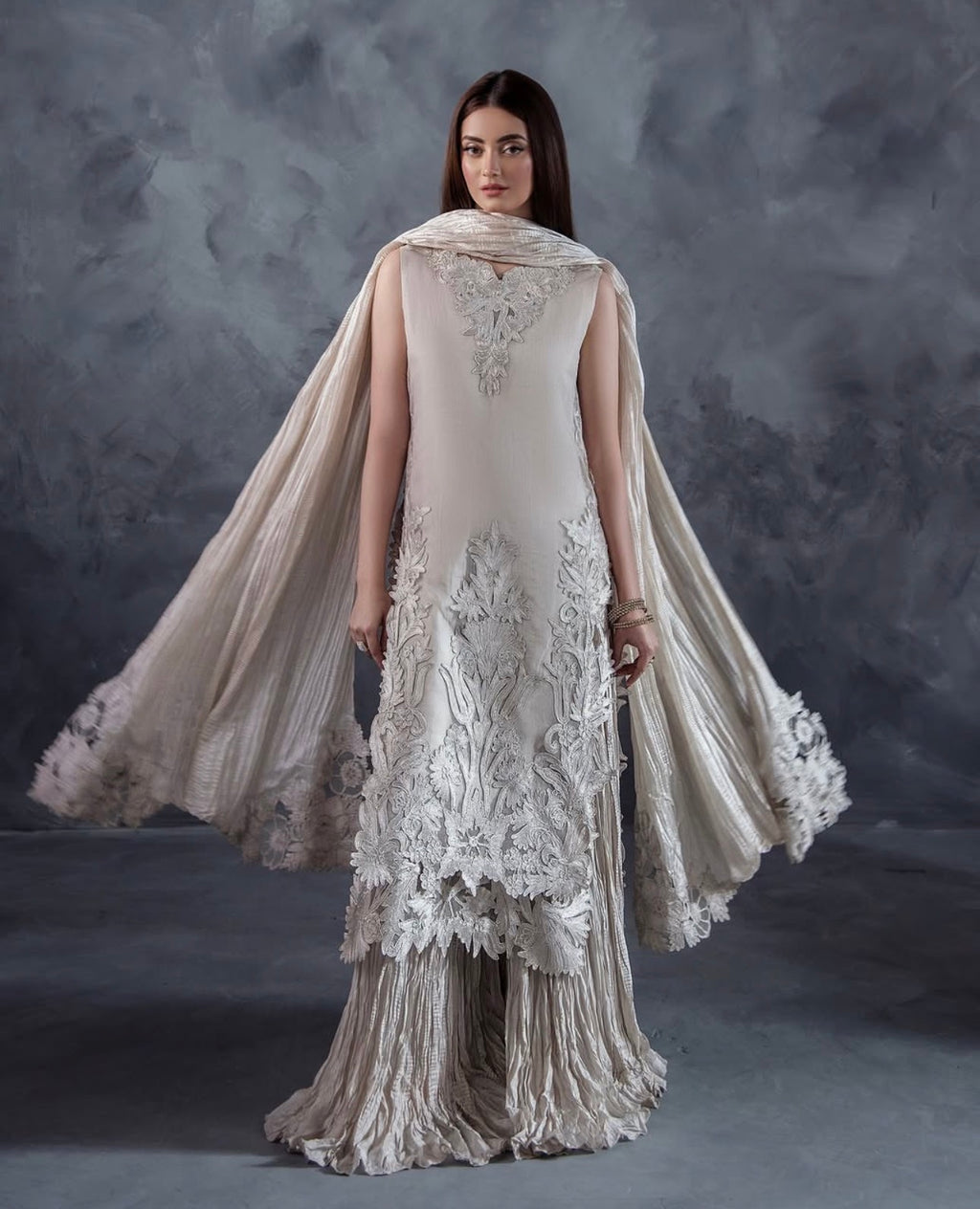 MOONSTONE | 3 piece Luxury Embroidered Pakistani Suit with Crushed Sharara & Duppatta