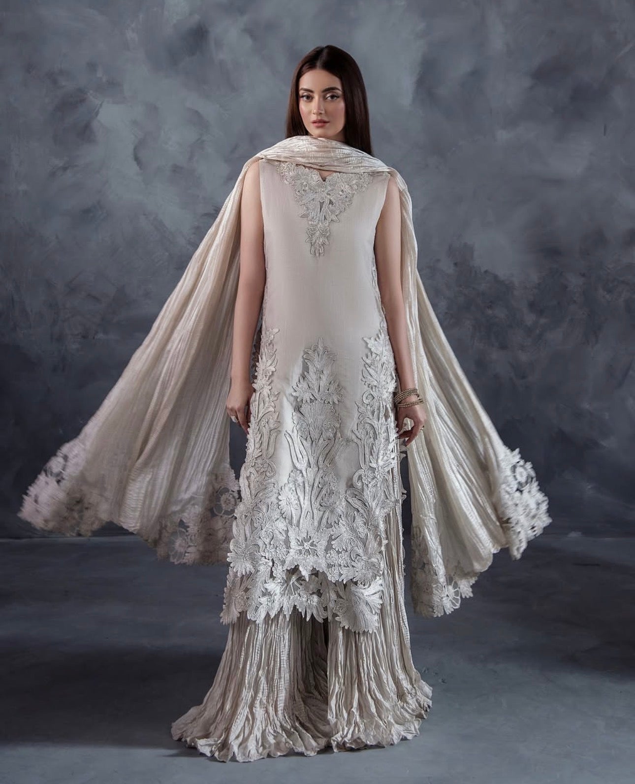 MOONSTONE | 3 piece Luxury Embroidered Pakistani Suit with Crushed Sharara & Duppatta