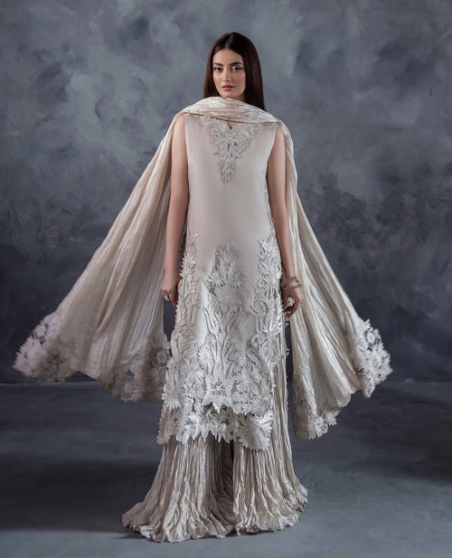 MOONSTONE | 3 piece Luxury Embroidered Pakistani Suit with Crushed Sharara & Duppatta