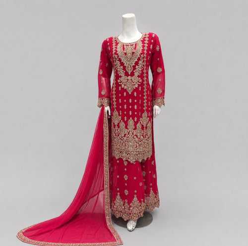 RAHA | 3 piece Heavy Embroidered chiffon Gharara Suit