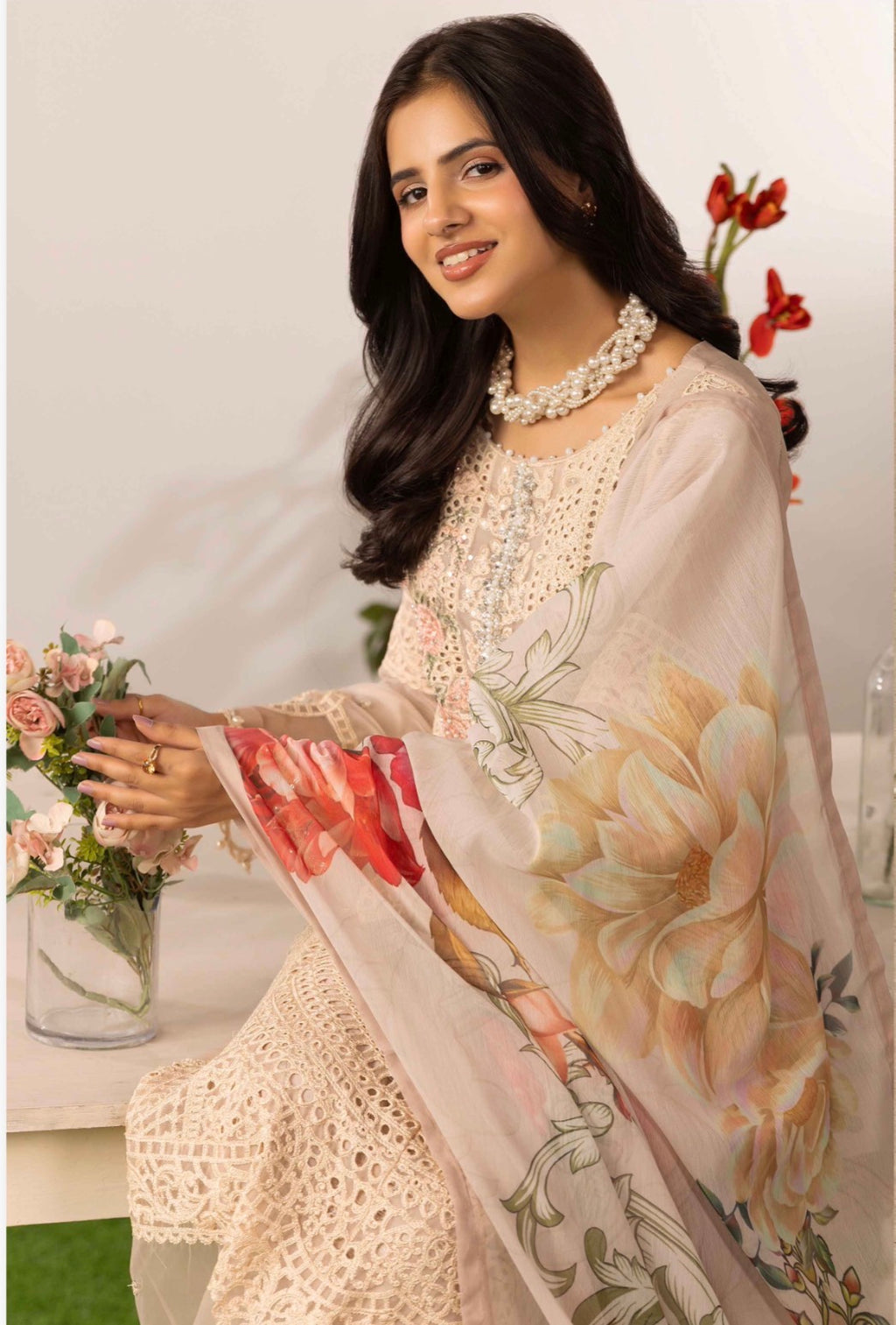 ELYSIA | 3 piece Embroidered Chiffon Suit