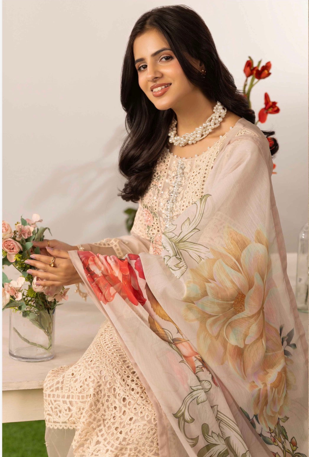 ELYSIA | 3 piece Embroidered Chiffon Suit