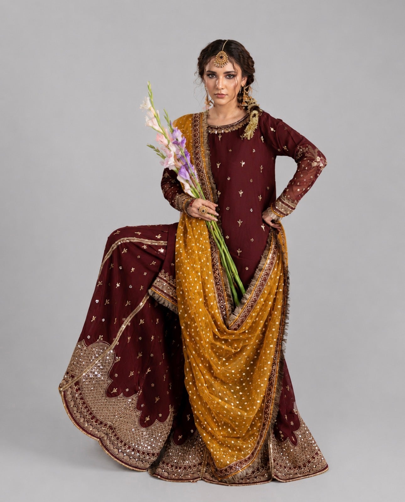 CHAAND RAAT | 3 piece Embroidered Raw Silk sharara Suit