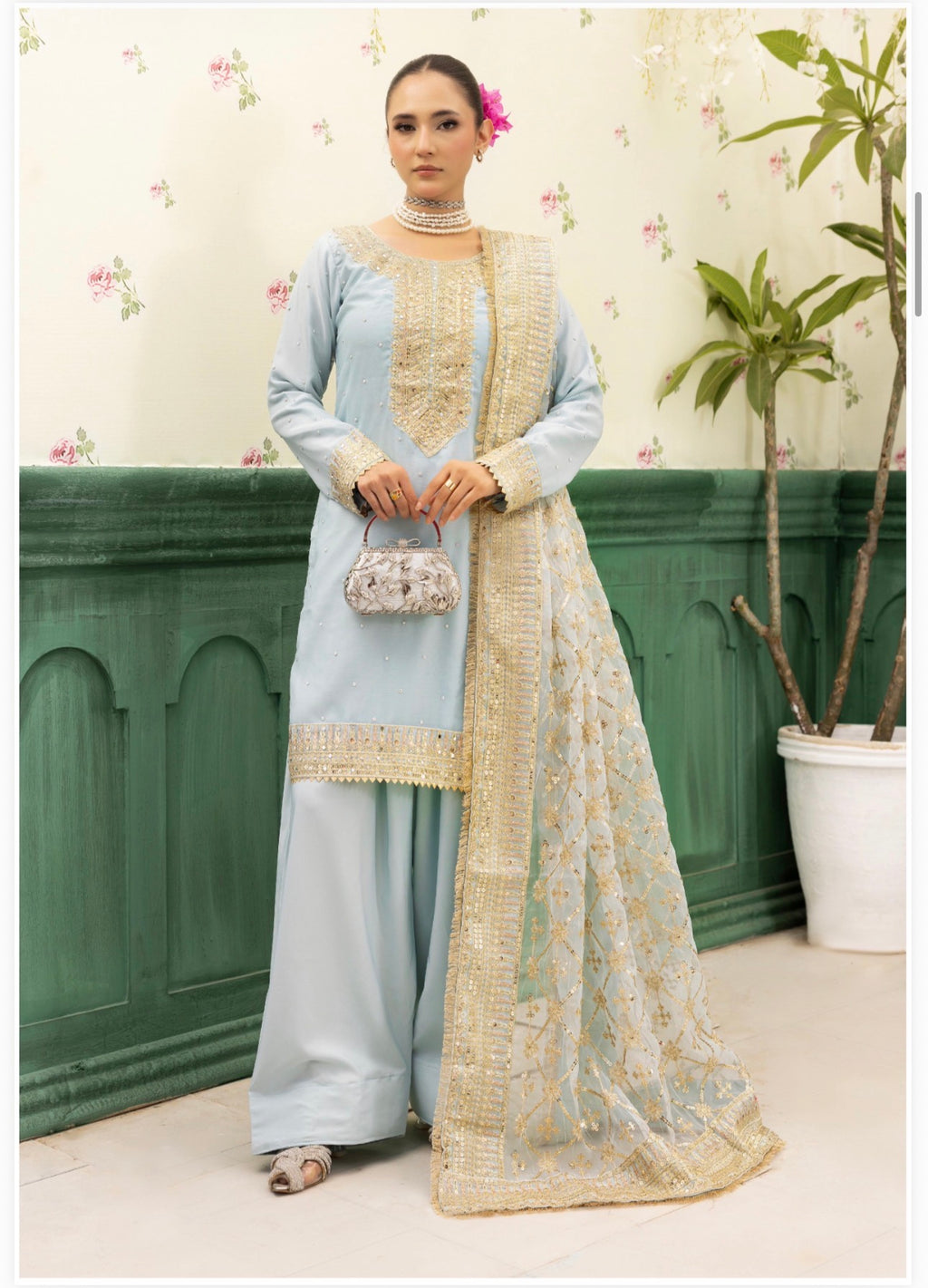 HAYA | 3 piece chiffon suit with heavy embroidered organza duppatta
