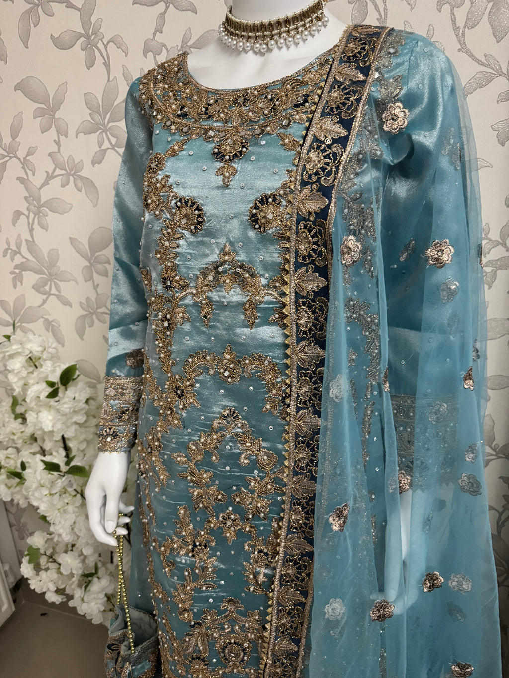 AMAIRA | 3 pieces heavy Embroidered shinny Masoori wedding Gharara Suit
