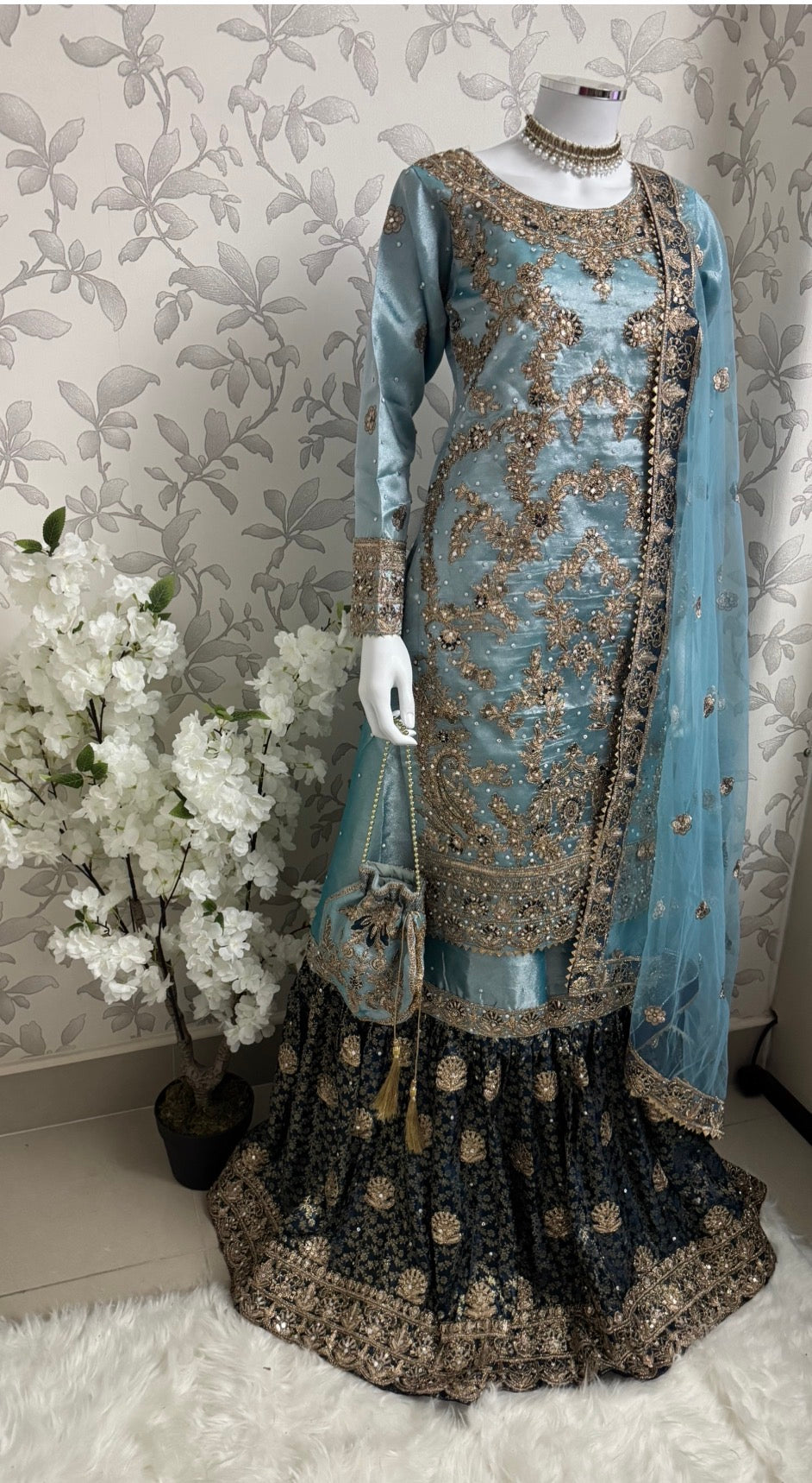 AMAIRA | 3 pieces heavy Embroidered shinny Masoori wedding Gharara Suit