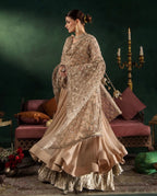 DILRUBA | 3 piece embroidered chiffon Bridal Anarkali suit - Champagne Beige