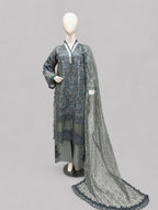 Sage Elegance | 3 piece Luxury Embroidered khaadi Net Suit