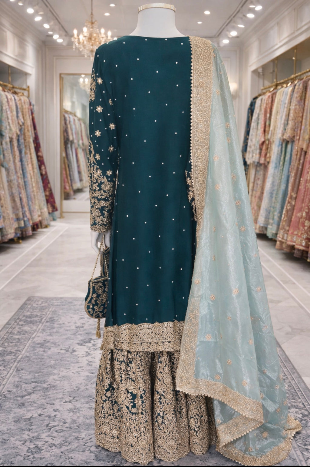 MAAYA | 4 piece Heavy Embroidered Chiffon wedding Gharara stitched suit