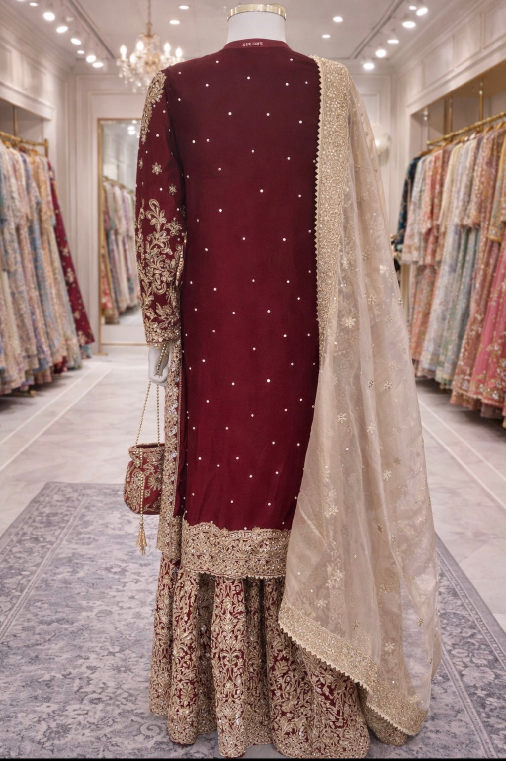 MAAYA | 4 piece Heavy Embroidered Chiffon wedding Gharara stitched suit
