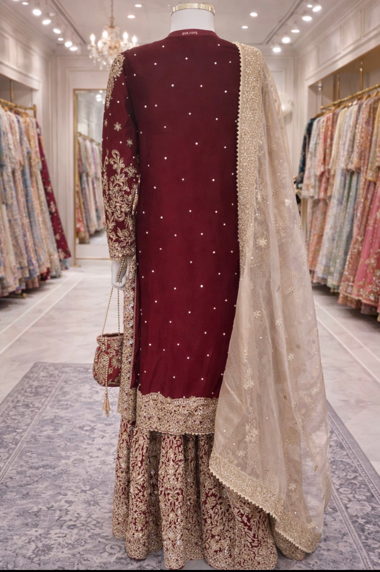 MAAYA | 4 piece Heavy Embroidered Chiffon wedding Gharara stitched suit