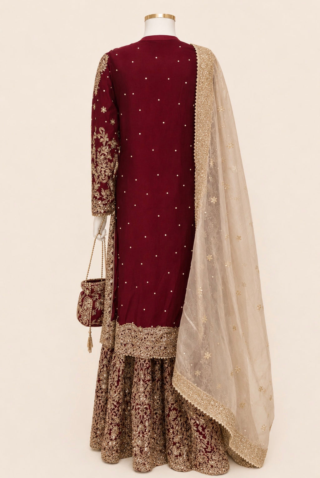 MAAYA | 4 piece Heavy Embroidered Chiffon wedding Gharara stitched suit