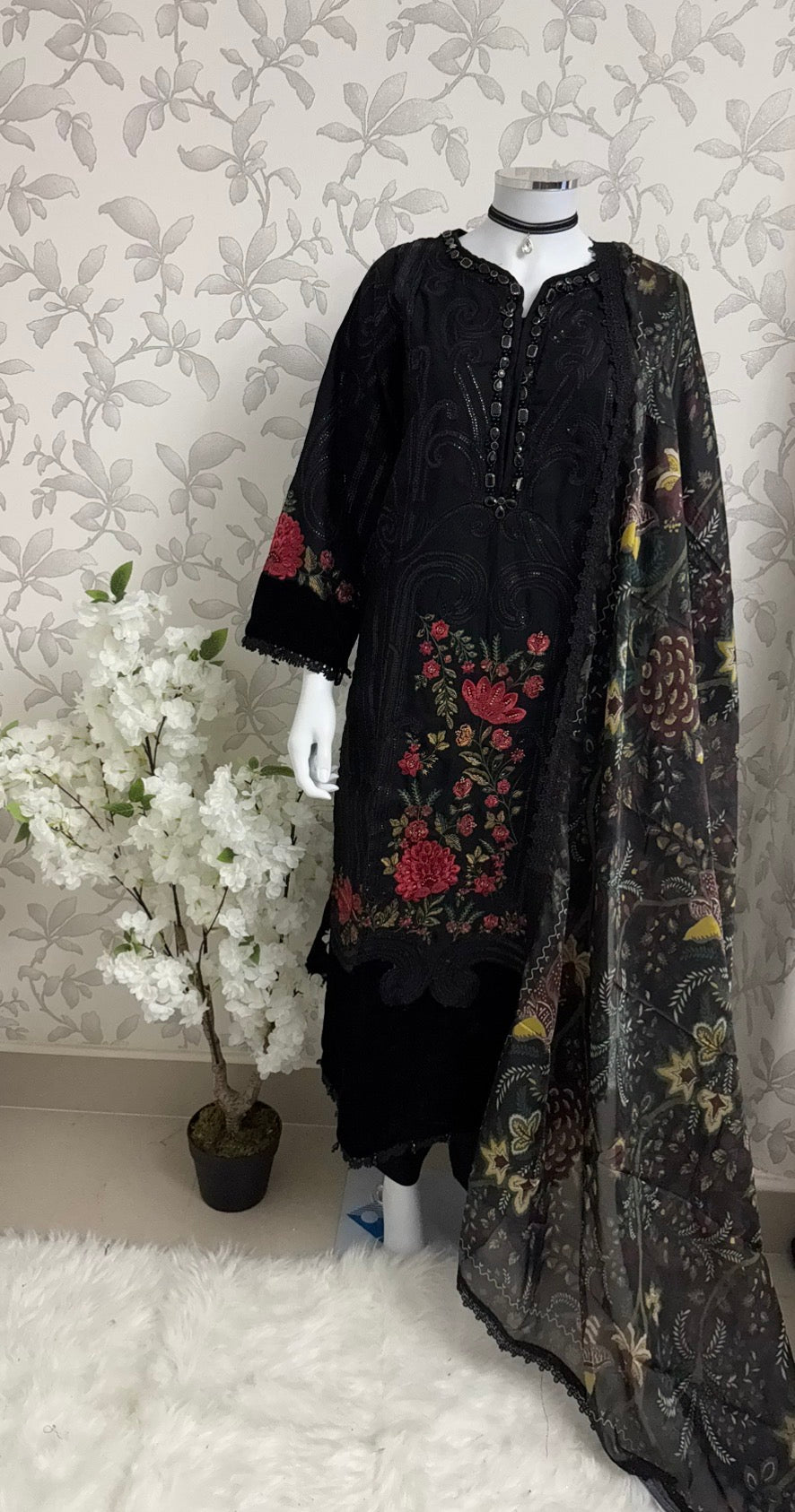 D9 MARIA.B Inspired Black Embroidered 3PC Suit