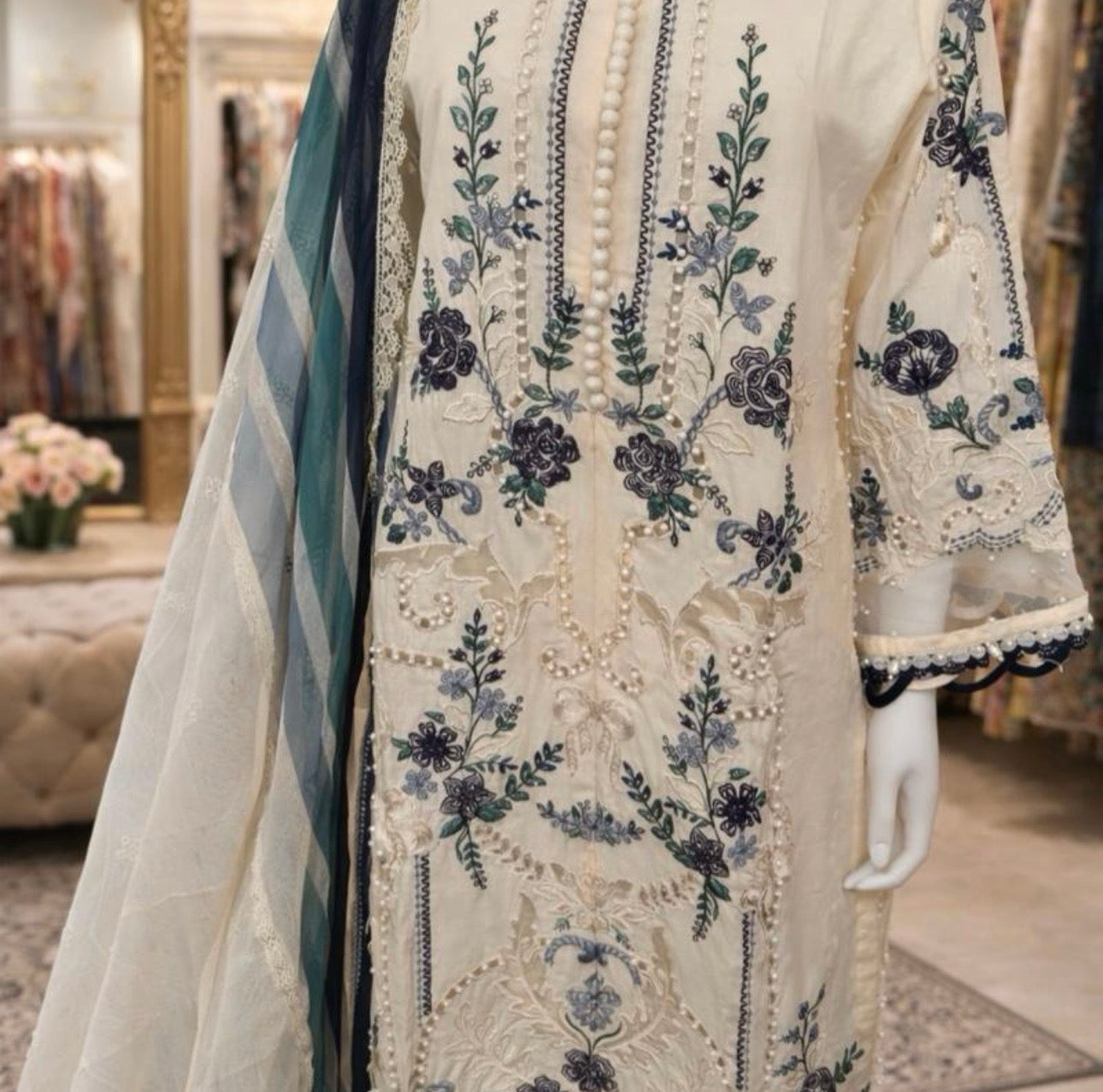 Azure Bloom | 3 piece Luxury Embroidered Lawn Suit