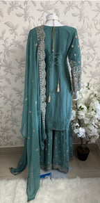 SAFFA | 3 piece Embroidered Chiffon Gharara Suit