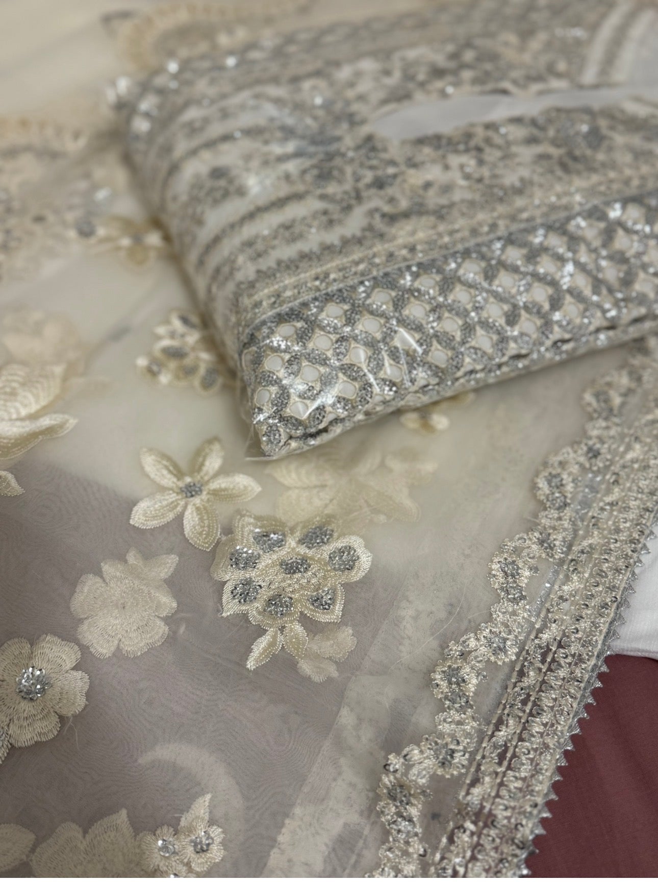 CHANDNI | 3 piece Embroidered soft organza sharara Suit