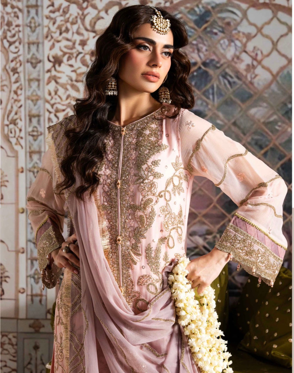ALANI Blush Pink | 3 pieces Embroidered chiffon Suit