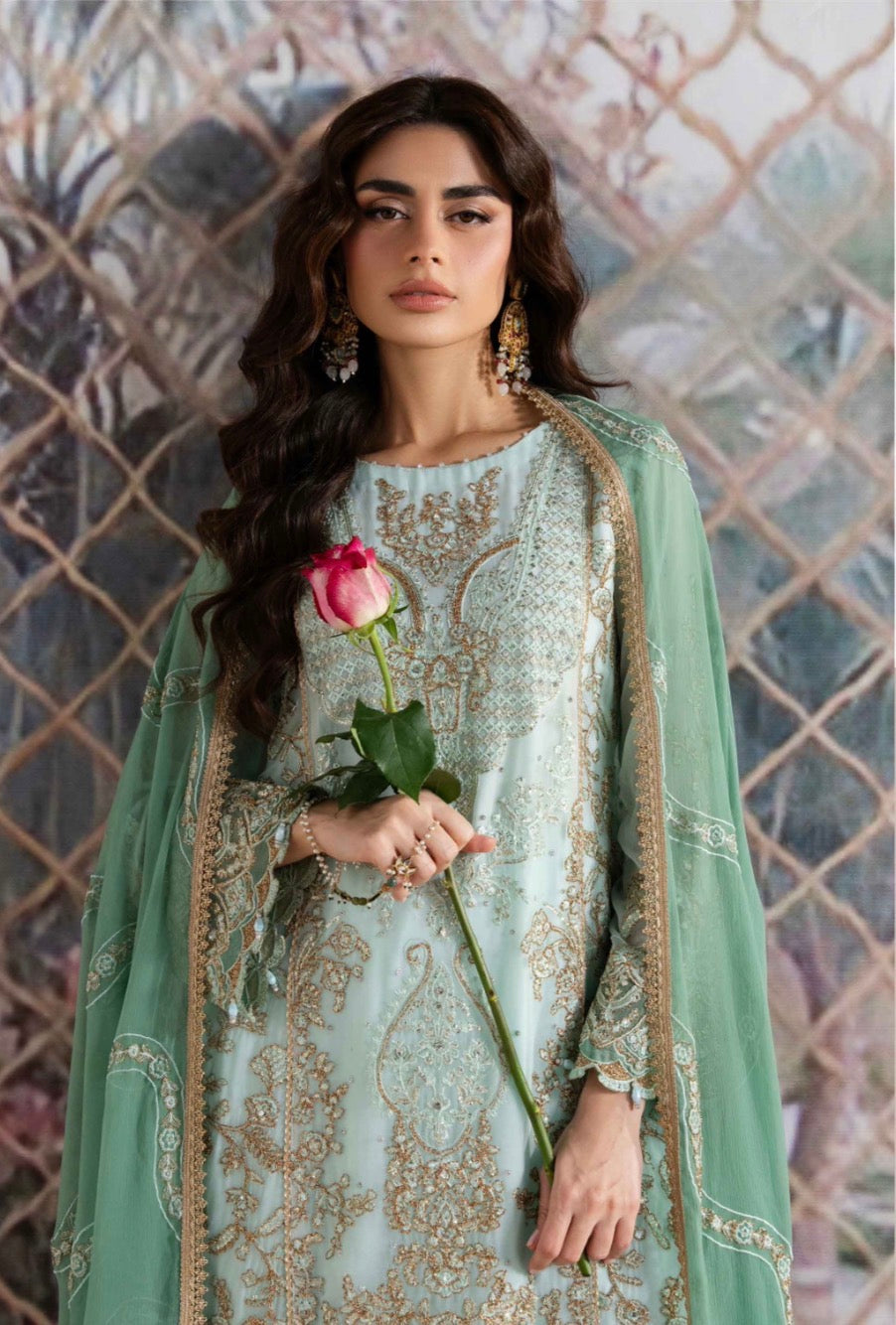 ALANI Mint Green | 3 pieces Embroidered chiffon Suit