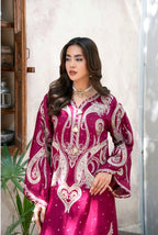 ROYA | 2 piece Magenta Embroidered viscose Kaftan Set Festive & Party Wear