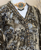 D3 VELVET-Olive Grey Embroidered 3-Piece Suit with Luxury Dupatta