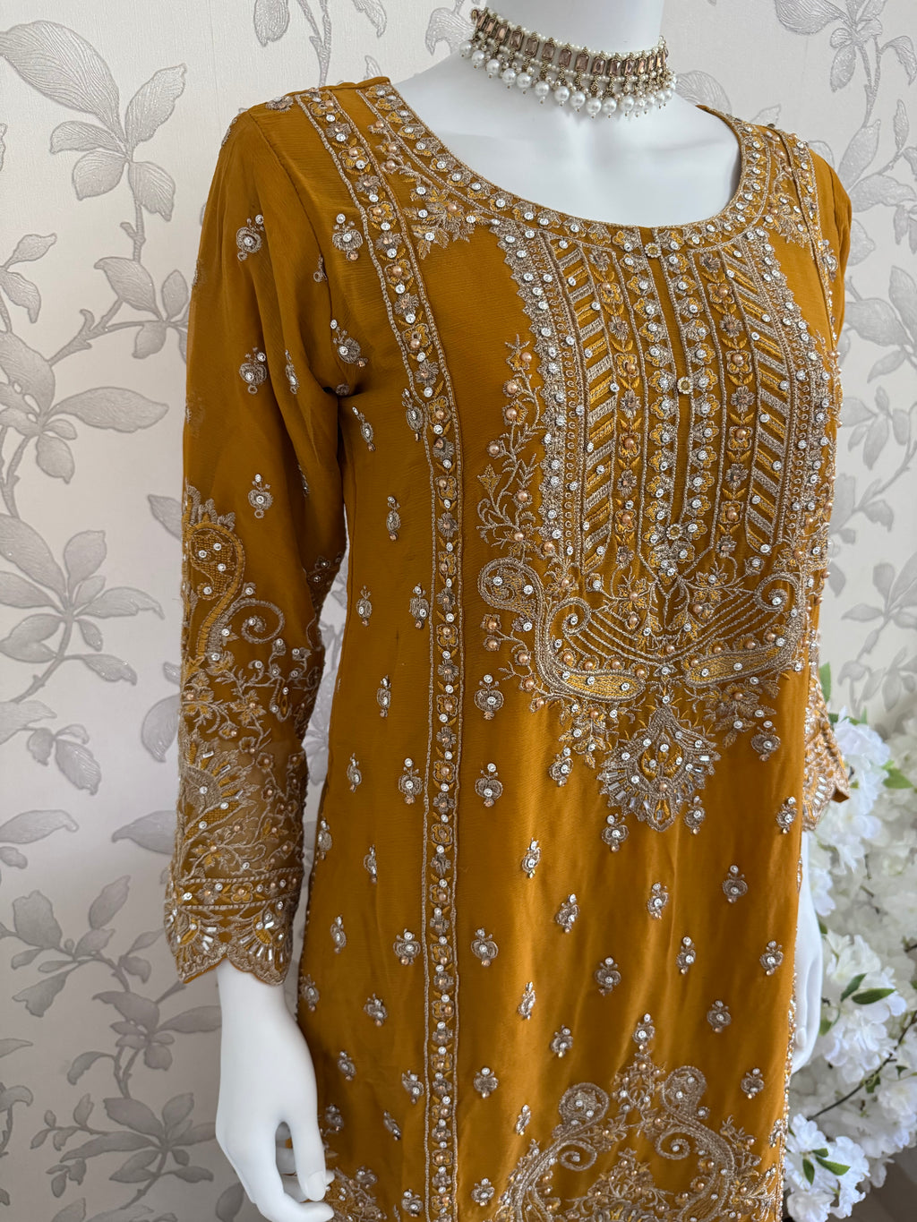 SAFFA | 3 piece Embroidered Chiffon Gharara Suit
