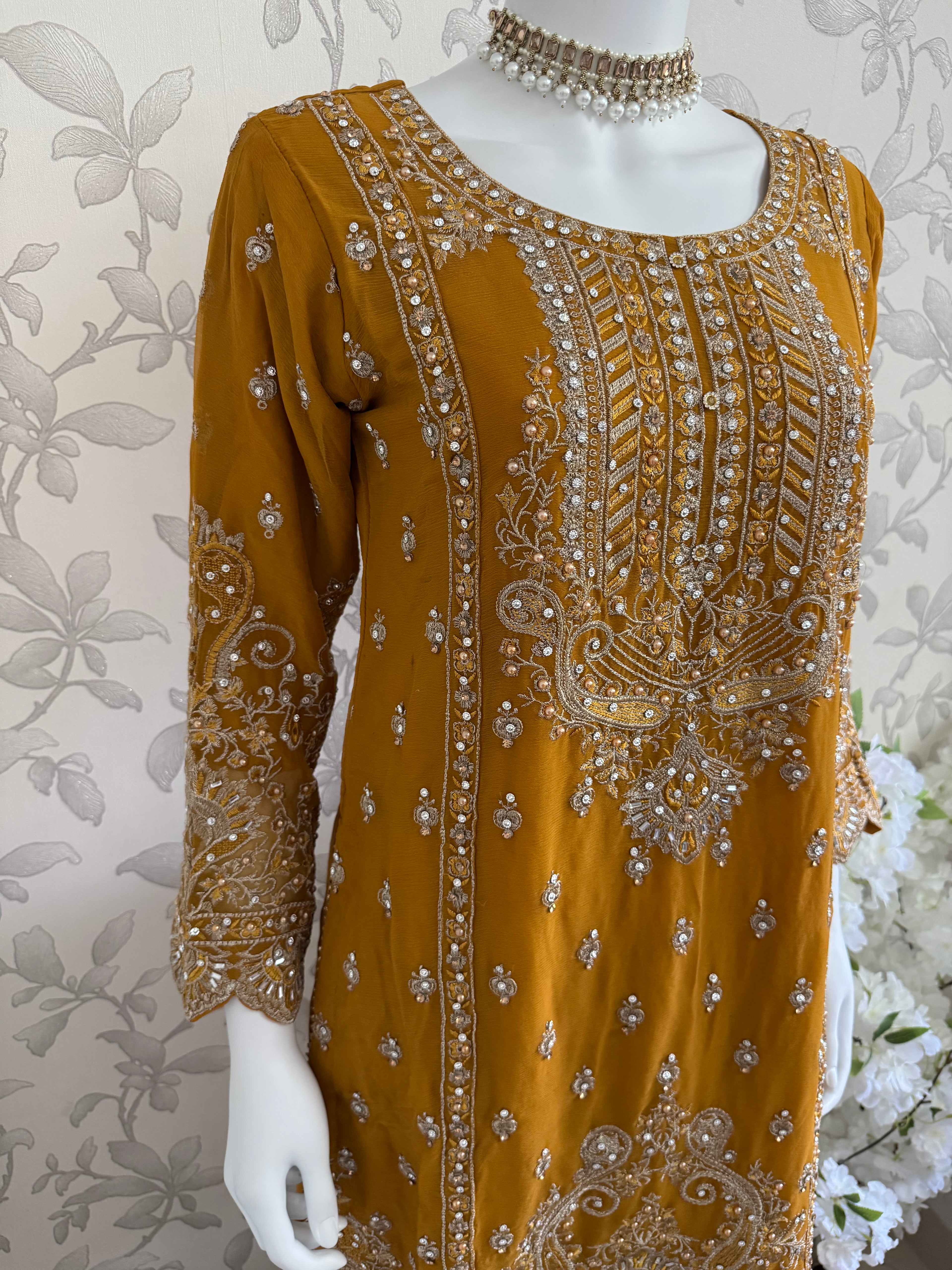 SAFFA | 3 piece Embroidered Chiffon Gharara Suit