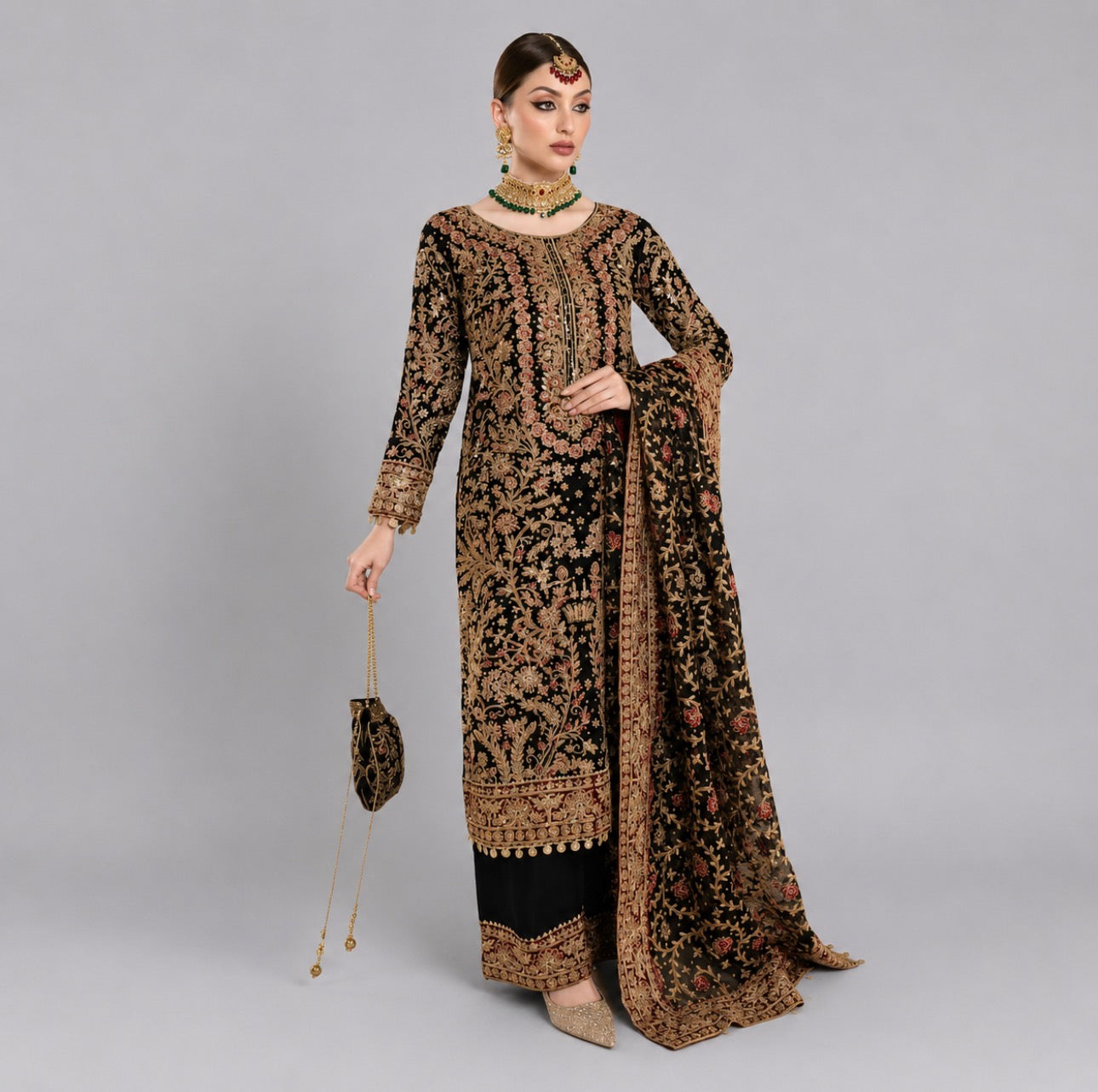 SUHANA- 4 piece Heavy embroidered chiffon suit