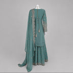 SAFFA | 3 piece Embroidered Chiffon Gharara Suit
