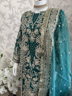 AFROZ Emerald | 3 piece Embroidered soft Organza Suit