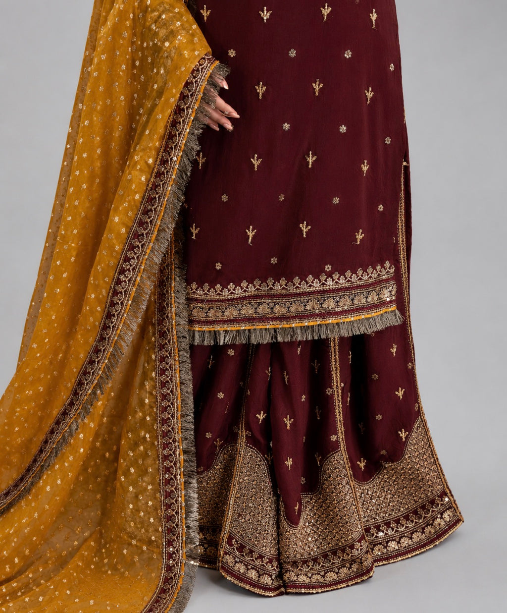 CHAAND RAAT | 3 piece Embroidered Raw Silk sharara Suit