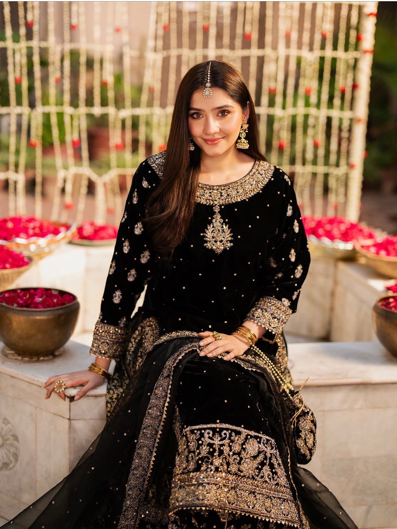MEHVAR | 3 piece Heavy Embroidered velvet Farshi Gharara suit
