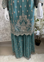 SAFFA | 3 piece Embroidered Chiffon Gharara Suit