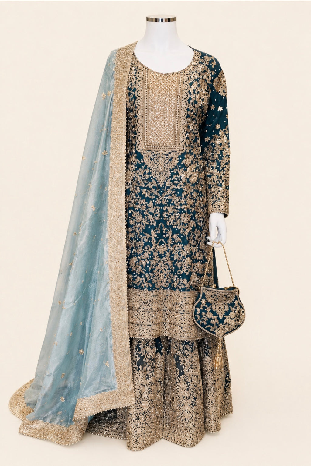 MAAYA | 4 piece Heavy Embroidered Chiffon wedding Gharara stitched suit