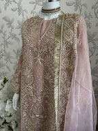 AFROZ Blush Pink | 3 piece Embroidered soft Organza suit