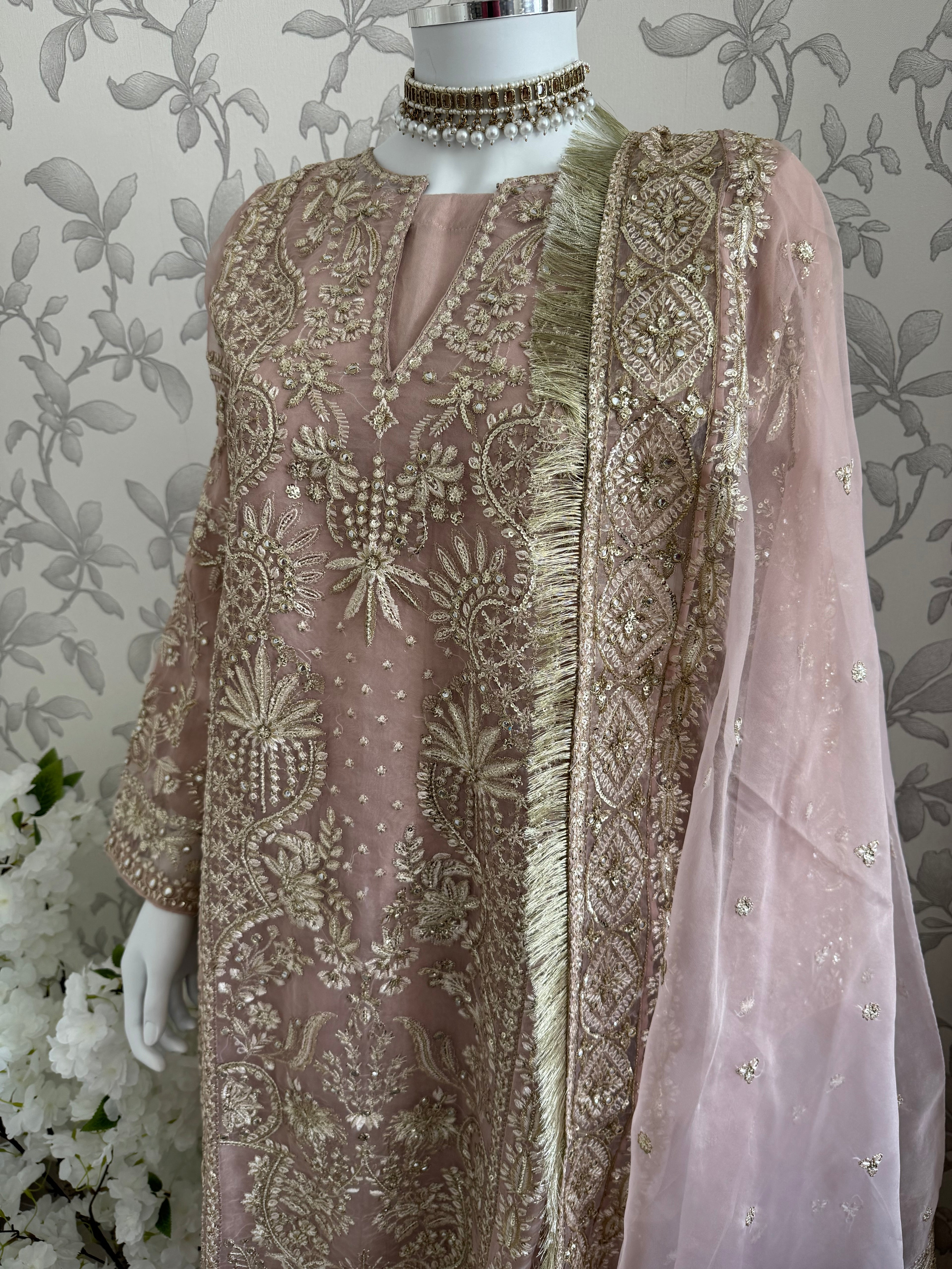 AFROZ Blush Pink | 3 piece Embroidered soft Organza suit
