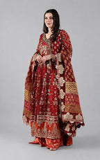 Rust Royale | heavy Embroidered Anarkali 3-Piece Suit with banarsi Organza Dupatta
