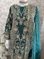 AFROZ Emerald | 3 piece Embroidered soft Organza Suit