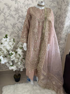 AFROZ Blush Pink | 3 piece Embroidered soft Organza suit
