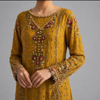 Mustard Gold- 3 piece Embroidered Luxury chiffon Suit