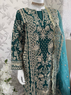 AFROZ Emerald | 3 piece Embroidered soft Organza Suit