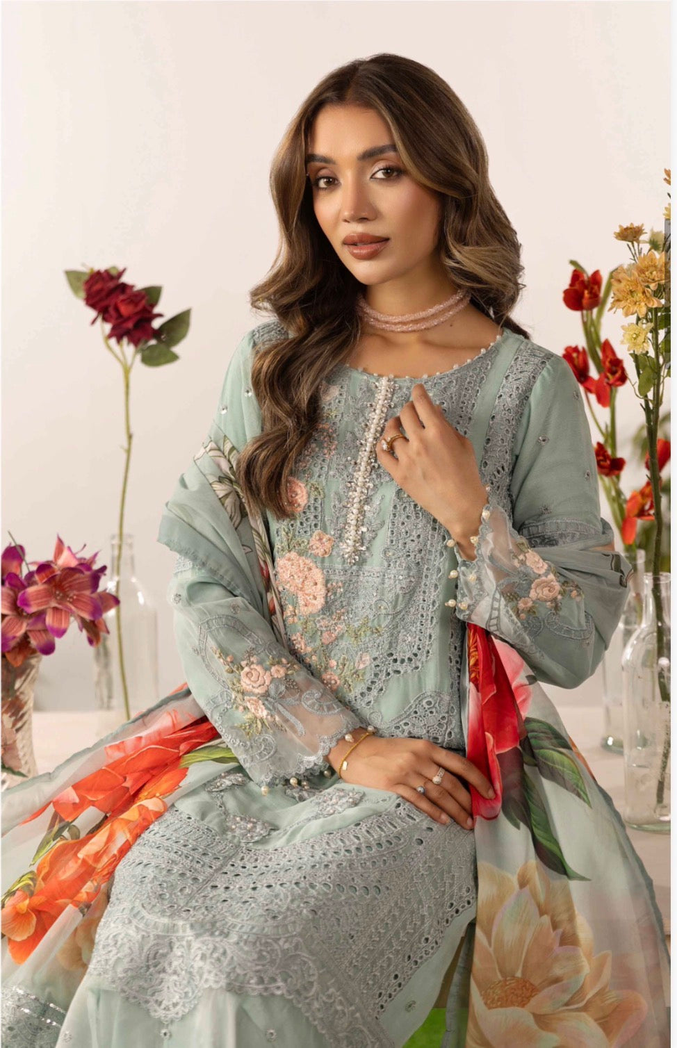 ELYSIA | 3 piece Embroidered Chiffon Suit