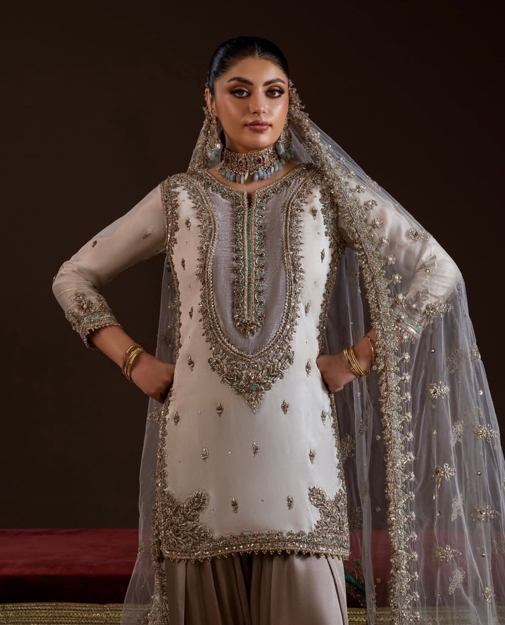 SILVER MOON | 3 piece Embroidered SILK Suit with Embroidered Net Dupatta