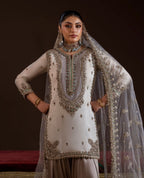 SILVER MOON | 3 piece Embroidered SILK Suit with Embroidered Net Dupatta