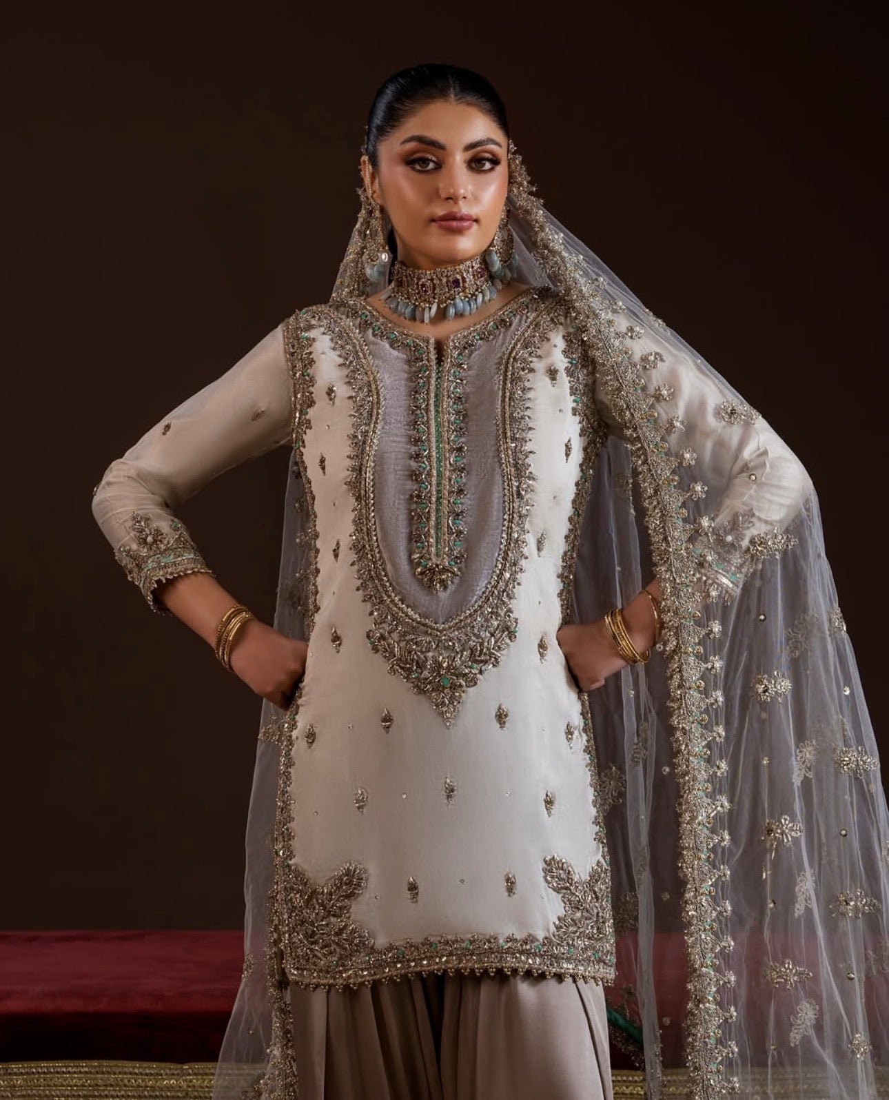 SILVER MOON | 3 piece Embroidered SILK Suit with Embroidered Net Dupatta
