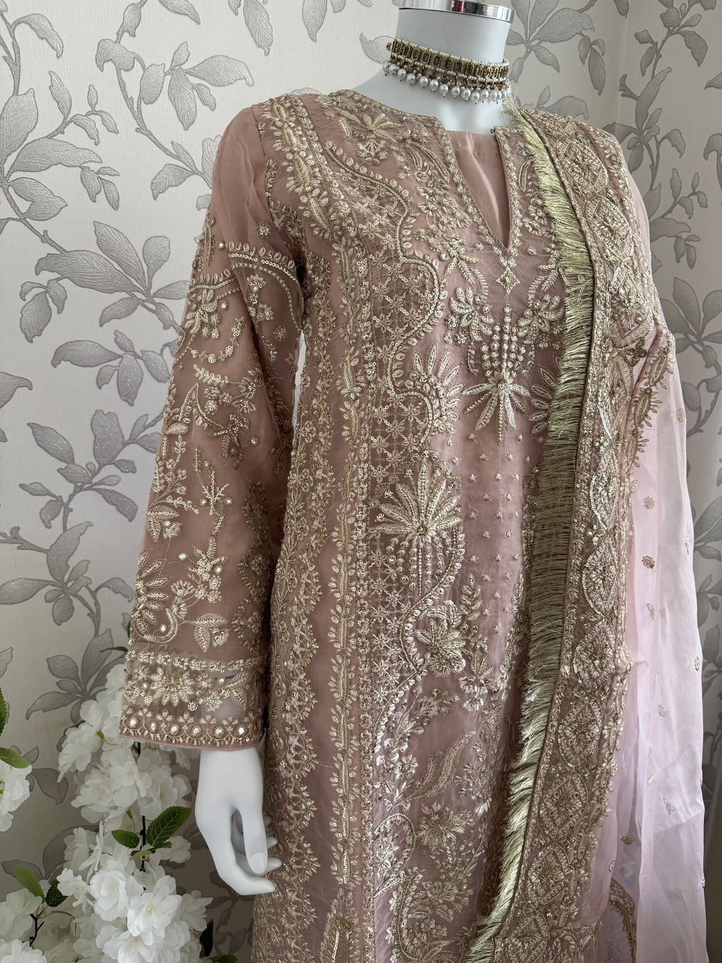 AFROZ Blush Pink | 3 piece Embroidered soft Organza suit