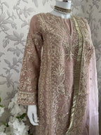 AFROZ Blush Pink | 3 piece Embroidered soft Organza suit