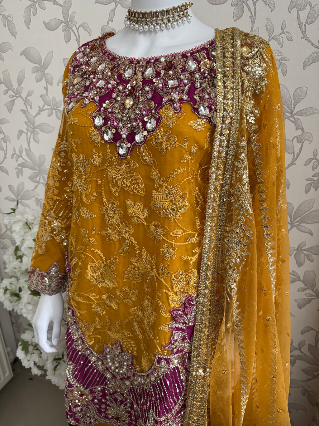 IMROZIAA | 3 piece Embroidered chiffon wedding Gharara Suit