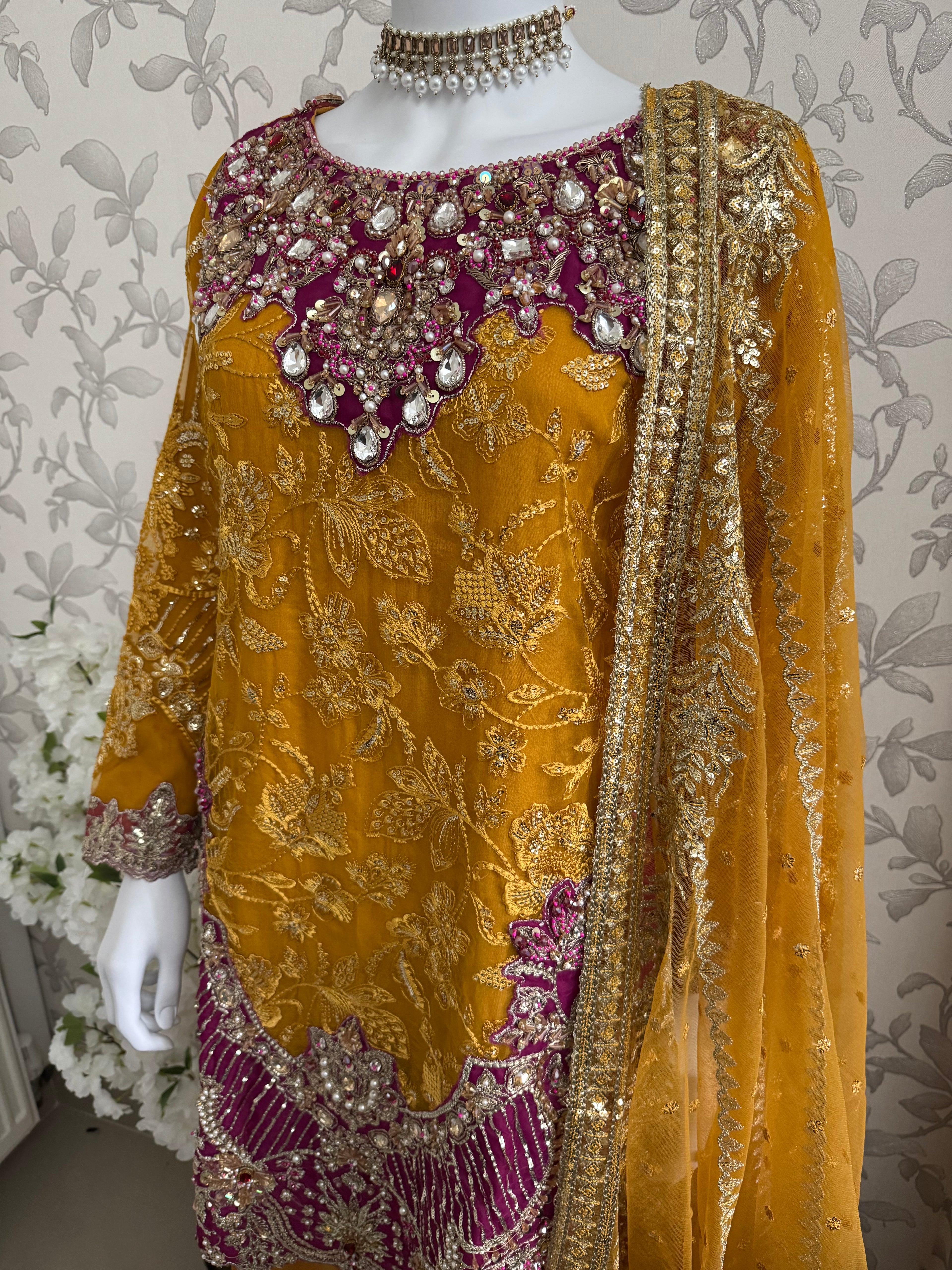IMROZIAA | 3 piece Embroidered chiffon wedding Gharara Suit